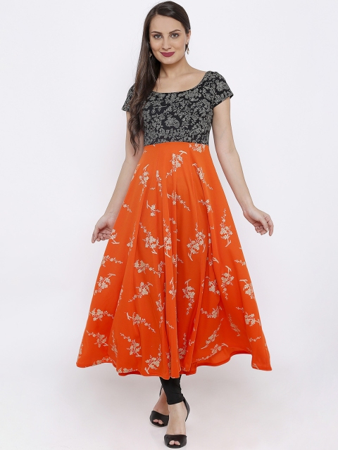 

Ira Soleil Women Orange & Black Printed A-Line Kurta