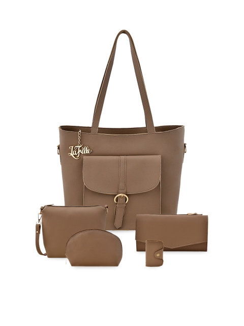 

LaFille Tan Brown Solid 5 piece Handbags