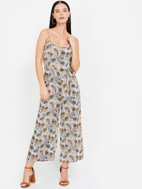 

Ginger by Lifestyle Women White & Blue Printed Basic Jumpsuit