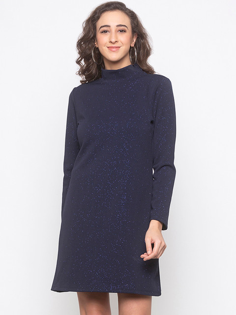 

Globus Women Navy Blue Self Design Sweater Dress