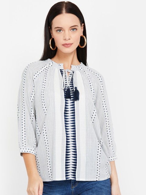 

Fame Forever by Lifestyle Women White Striped A-Line Top