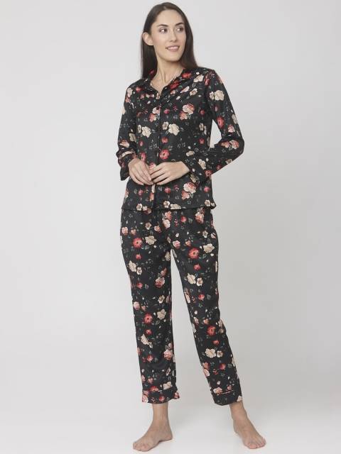 

Smarty Pants Women Black & Red Floral Printed Night Suit