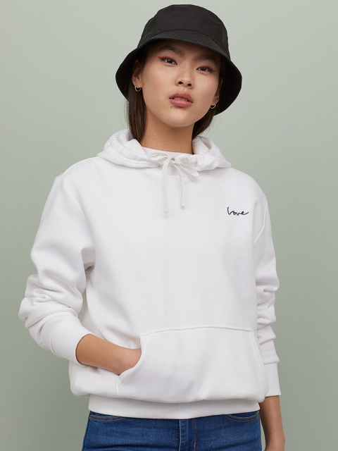 

H&M Women White Hooded Top With A Motif