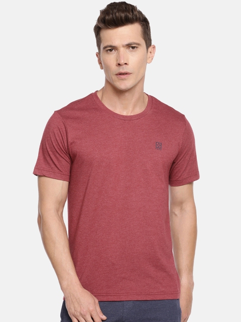 

F A S O Men Red Solid Round Neck T-shirt