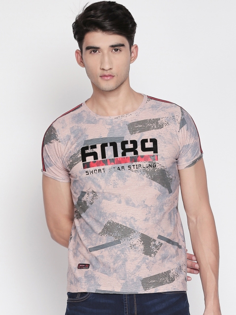 

ZIDO Men Pink Printed Round Neck T-shirt
