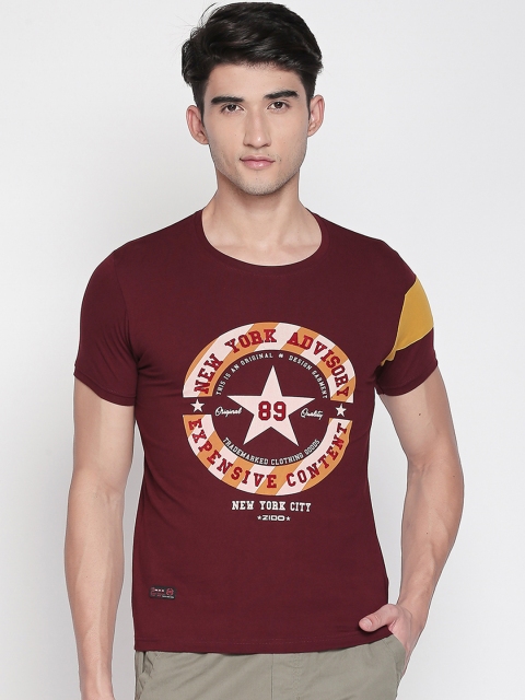 

ZIDO Men Maroon Printed Round Neck T-shirt