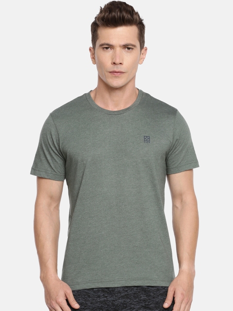 

F A S O Men Olive Green Solid Round Neck T-shirt