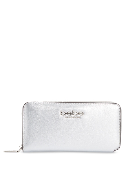 

bebe Women SilverSolid Zip Around Leather Wallet, Silver