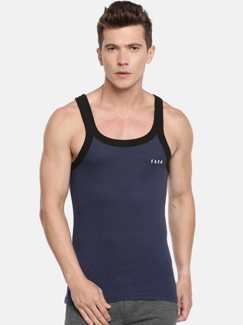 

F A S O Men Navy Blue Solid Scoop Neck Innerwear Vest