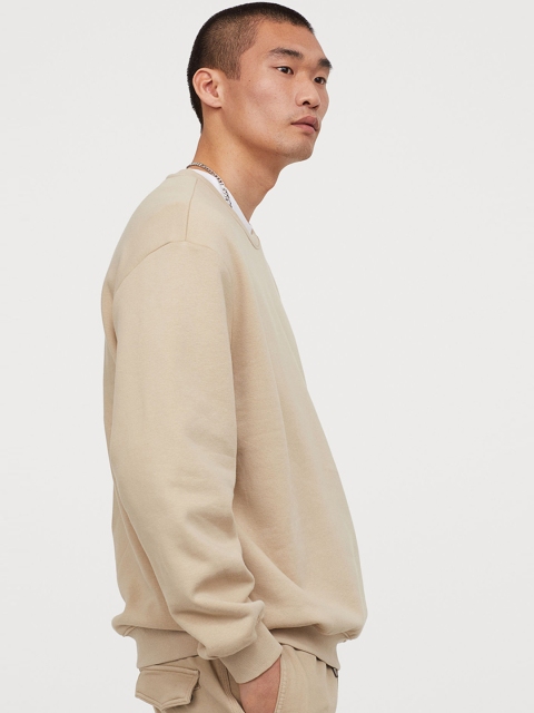 

H&M Men Beige Solid Sweatshirt