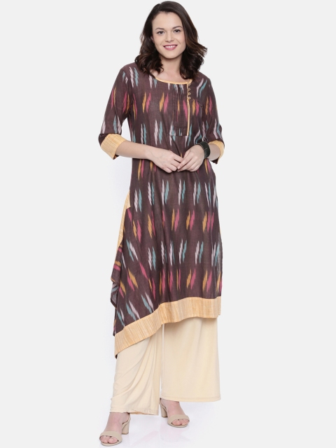 

Rasada Women Brown & Cream-Coloured Asymmetric Printed Straight Kurta