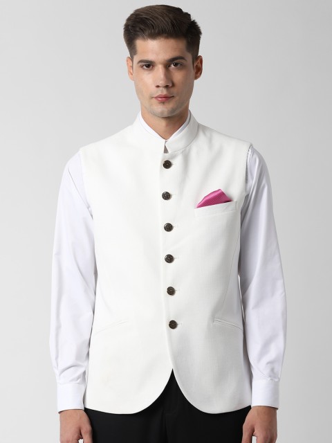 

Peter England Men White Solid Nehru Jacket