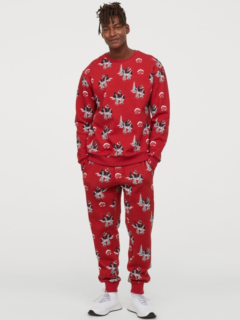 

H&M Men Red & Off-White Patterned Joggers