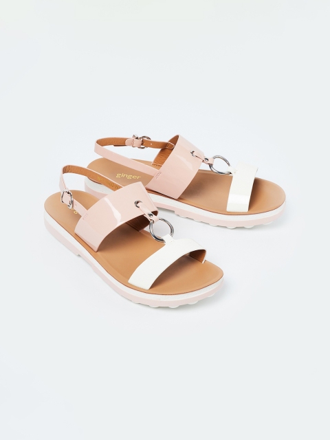 

Ginger by Lifestyle Women Pink & White Solid Open Toe Flats
