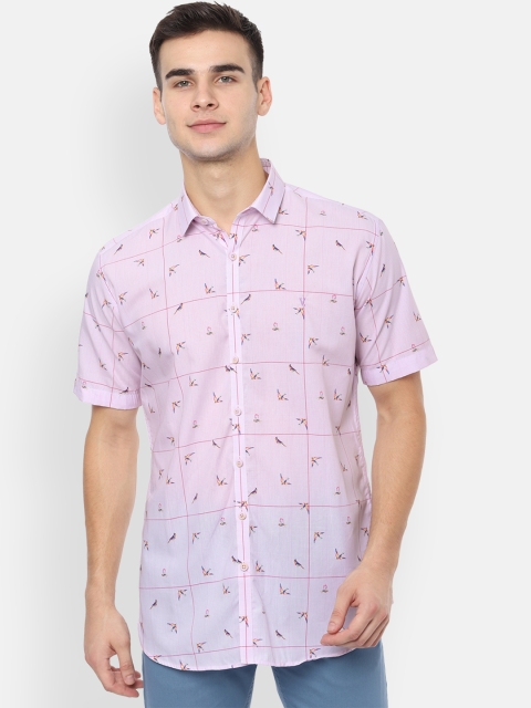 

V Dot Men Pink & Blue Slim Fit Printed Casual Shirt