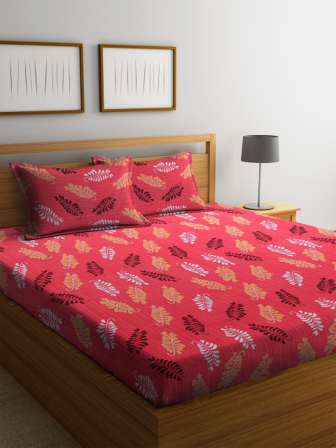 

MAFATLAL Coral Red & Beige Floral 144 TC Cotton 1 King Bedsheet with 2 Pillow Covers
