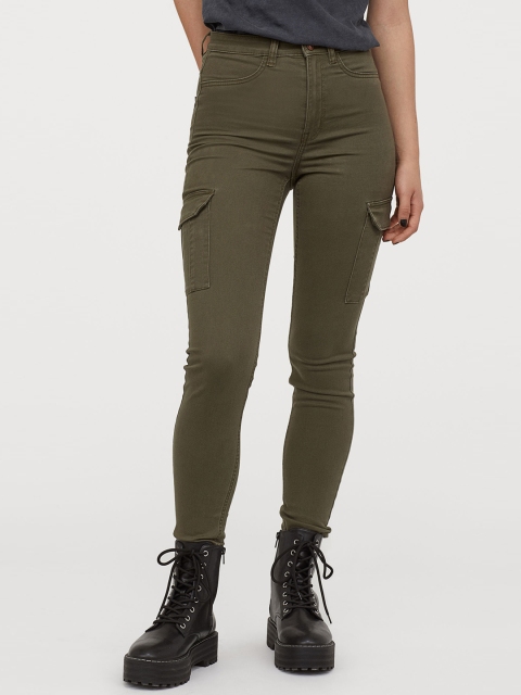 

H&M Women Olive Green Solid Cargo Trousers