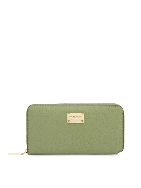

bebe Women Olive Green Solid Zip Around Leather Wallet