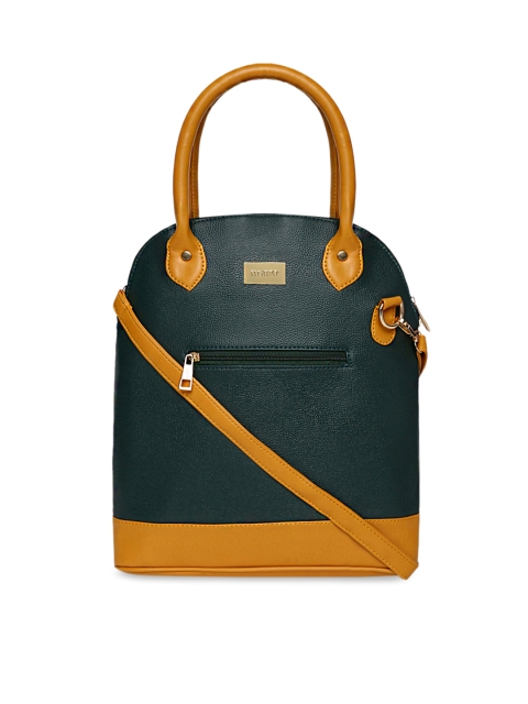 

KLEIO Green & Yellow Colourblocked Handheld Bag