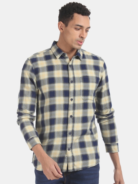 

Cherokee Men Blue & Yellow Regular Fit Checked Casual Shirt