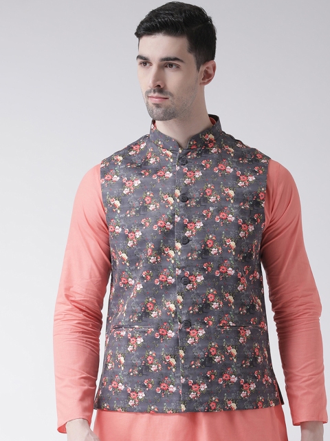 

TABARD Men Grey & Red Printed Woven Pure Cotton Nehru Jacket