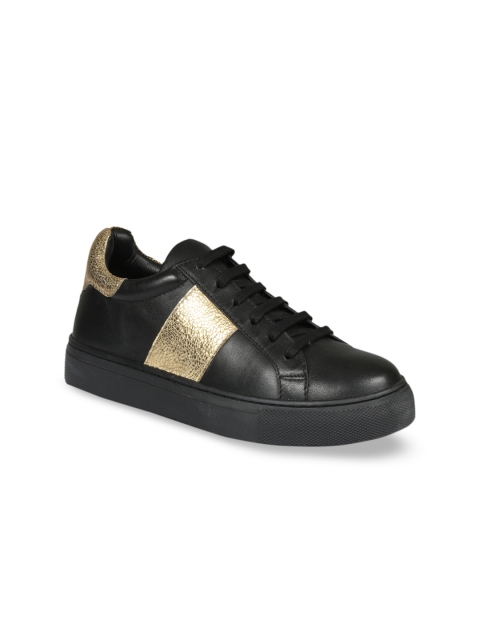 

Saint G Women Black & Gold-Toned Colourblocked Leather Sneakers