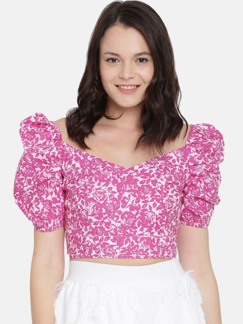 

ISU Women Pink Floral Print Cropped Top
