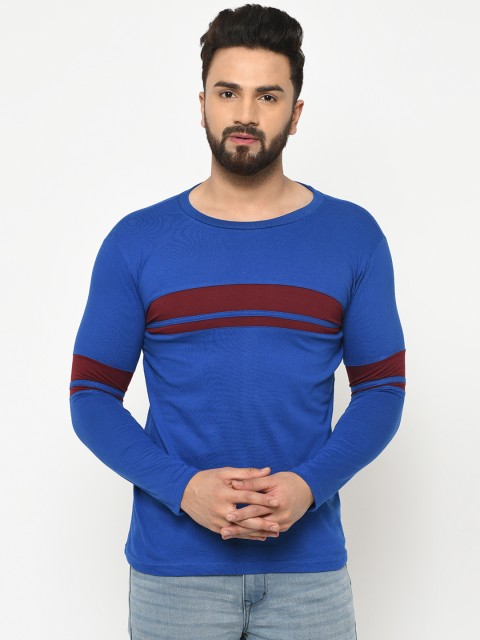 

oneliner Men Blue Striped Round Neck T-shirt