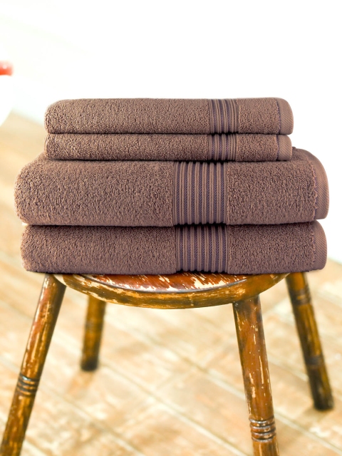 

swiss republic Pack of 4 Brown Solid Signature 630 GSM Towels