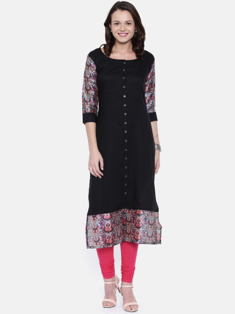 

Rasada Women Black & Pink Solid Straight Kurta