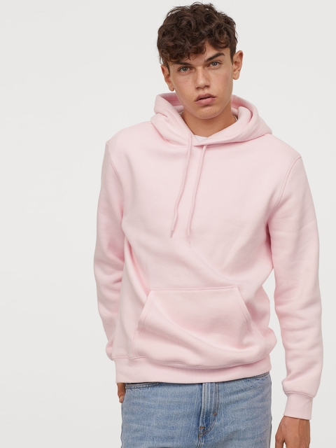 

H&M Men Pink Solid Hooded Sweatshirt