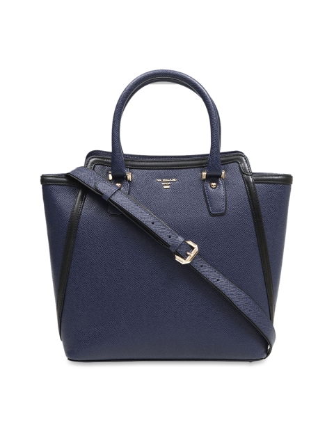 

Da Milano Navy Blue Textured Genuine Leather Handheld Bag