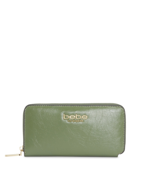 

bebe Women Olive Green Solid Zip Around Leather Wallet