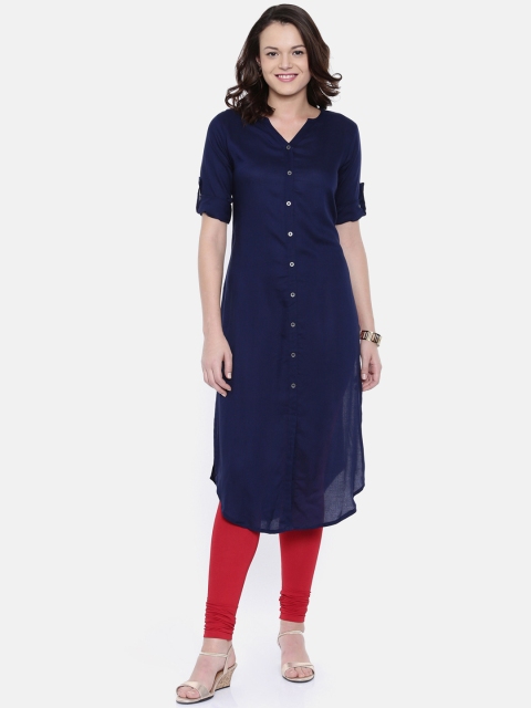 

Rasada Women Navy Blue Solid Straight Kurta