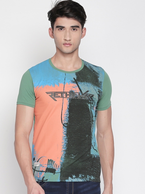 

ZIDO Men Green Printed Round Neck T-shirt