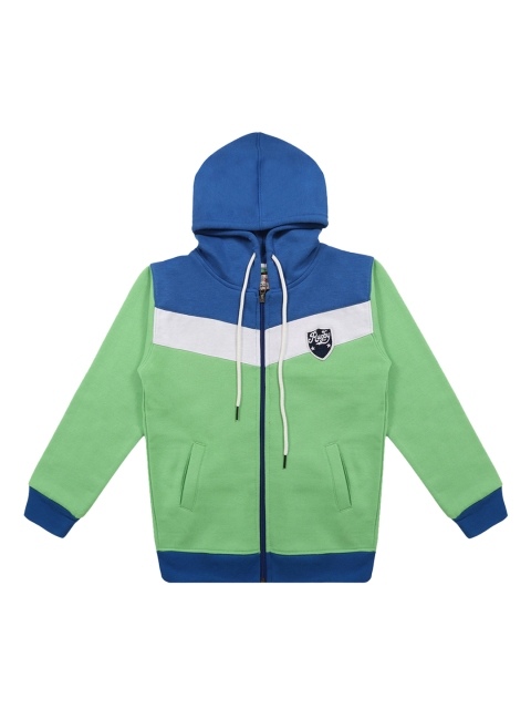 

Lil Tomatoes Boys Green & Blue Colourblocked Hooded Sweatshirt