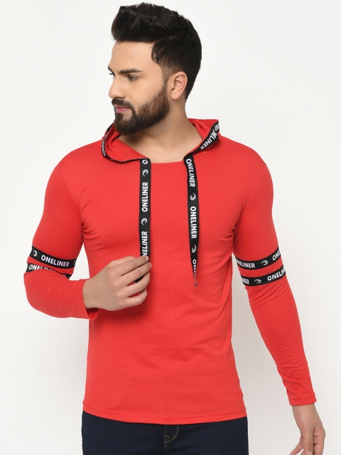 

oneliner Men Red Solid Hood T-shirt
