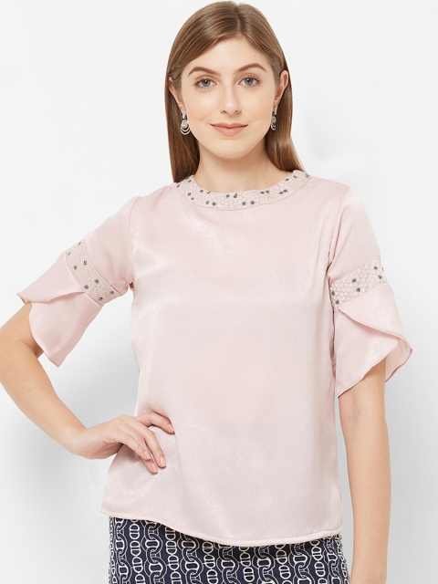 

Soie Women Pink Solid Embellished Top