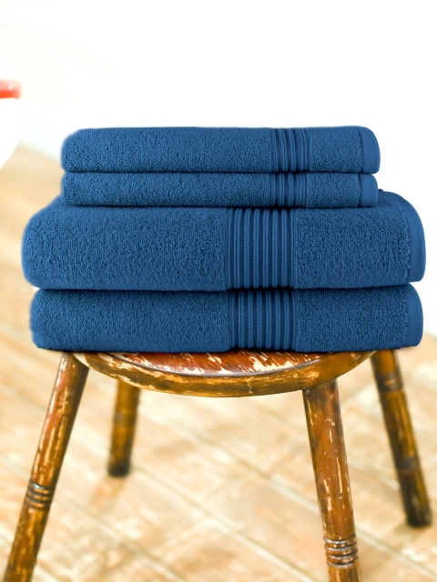 

swiss republic Unisex Pack of 4 Navy Blue Solid Signature 630 GSM Towels