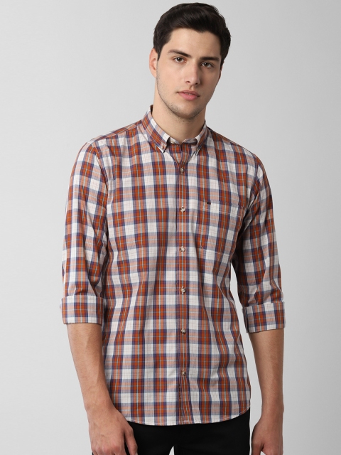 

Peter England Casuals Men Orange & White Slim Fit Checked Casual Shirt