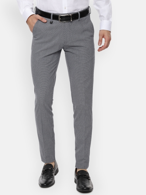 

V Dot Men Grey Slim Fit Self Design Formal Trousers