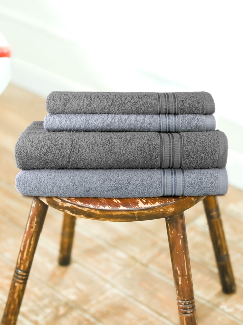 

swiss republic Unisex Set of 4 Grey Solid Essential Plus 480 GSM Towels