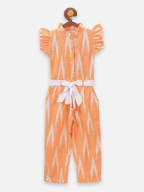 

LilPicks Girls Orange & White Ikat Printed Basic Jumpsuit