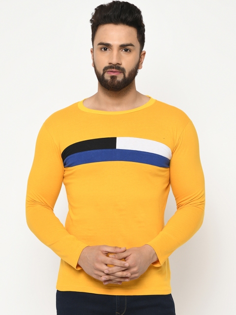 

oneliner Men Yellow Striped Round Neck T-shirt