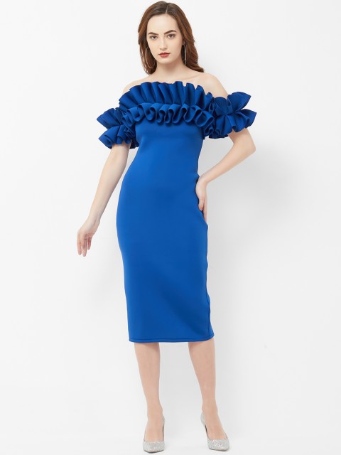 

bebe Women Blue Solid Sheath Dress