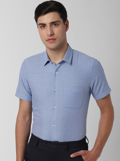 

Peter England Men Blue & White Slim Fit Self Design Formal Shirt