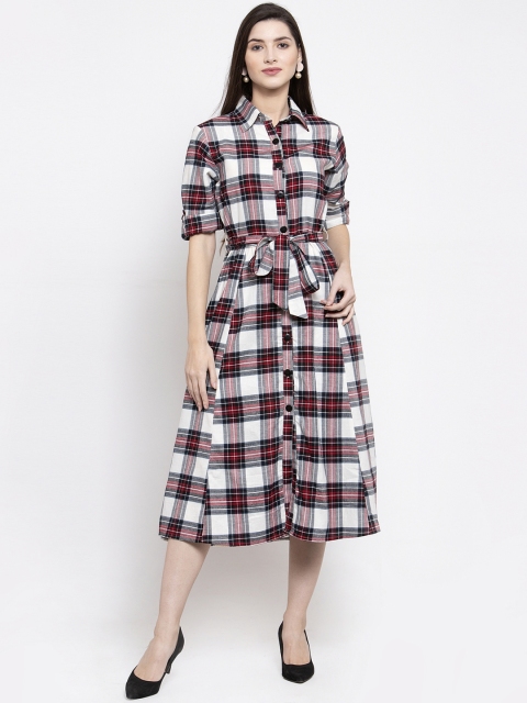 

Purple State Women White Checked Shirt Dress
