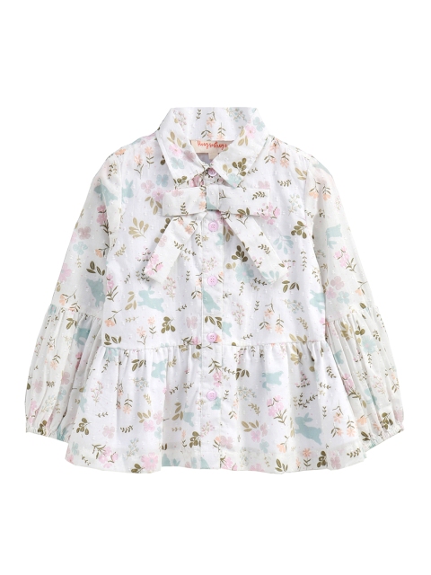 

Hugsntugs Girls White & Blue Printed Shirt Style Top