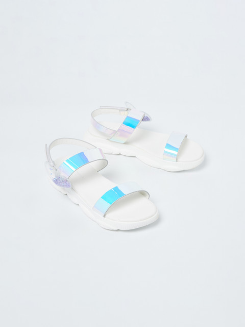 

Fame Forever by Lifestyle Girls Blue Iridescent Effect Open Toe Flats