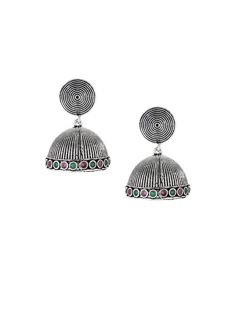 

Adwitiya Collection Silver-Plated Oxidised Classic Jhumkas